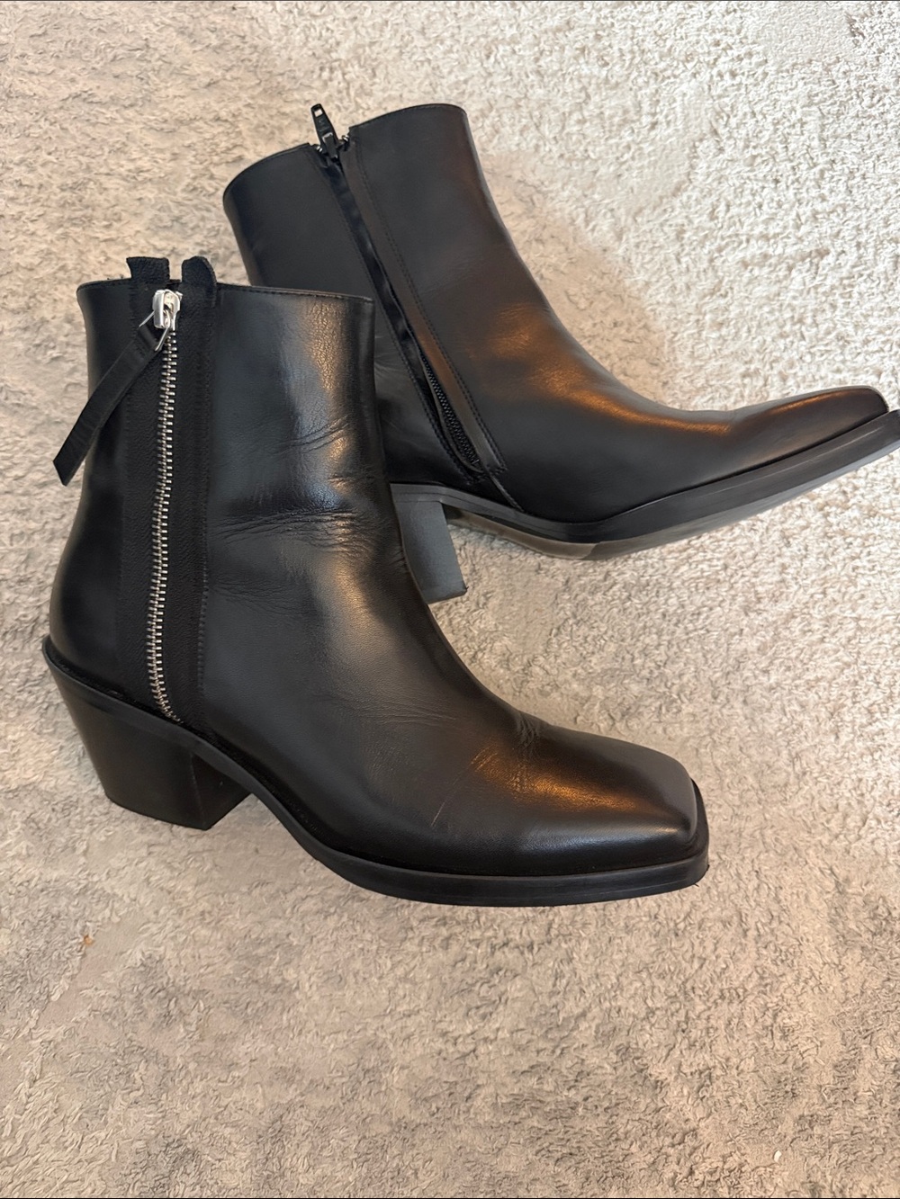 Simons Black Leather Ankle Booties Outer Zip made in Portugal size (38)7.5-8